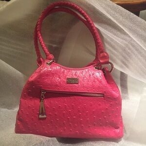 Isabella Adams Leather, faux ostrich handbag Pink